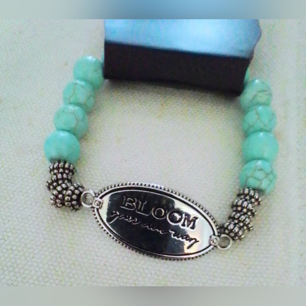 Paparazzi New Turquoise and Silver Bracelet, With Inspirational Quote